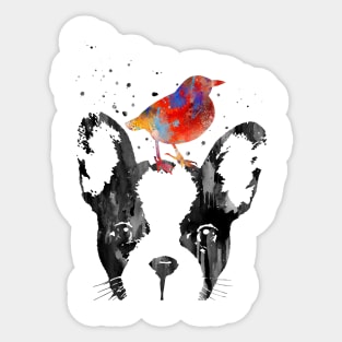 French Bulldog with bird, French Bulldog peeking Sticker
